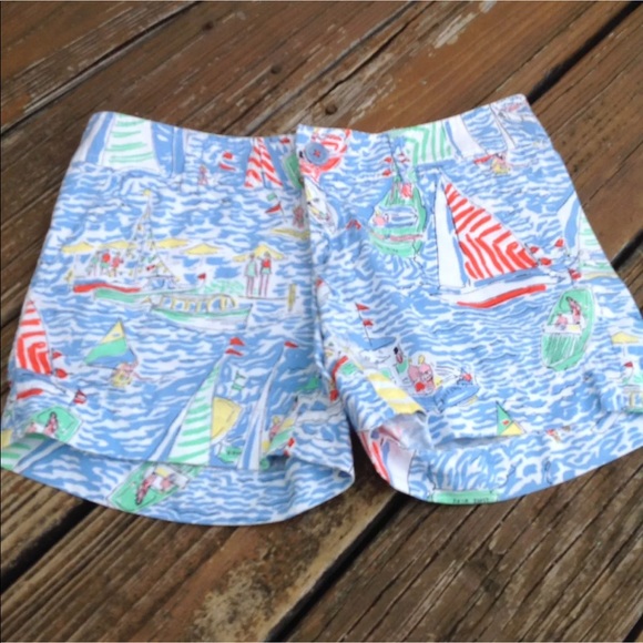 Lilly Pulitzer Blue Get Nauti Callahan Shorts Sz 00 Boats Sailing Nautical - Picture 1 of 5